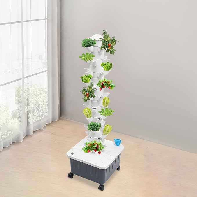 Hydroponics Growing Box Kit 50-Plant Vertical Vegetable Tower Hydropoic Tower for Soilless Cultivation Herbs Fruits Vegetables Plant Gift for Gardening Lover