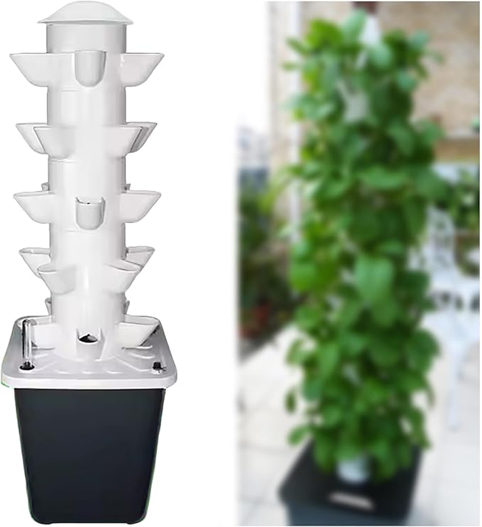 5-Layer Hydroponics Growing System Tower 25 Pods Home Garden Balcony Vertical Hydroponic Tower Planter Detachable for Growing Lettuce Tomato Strawberry