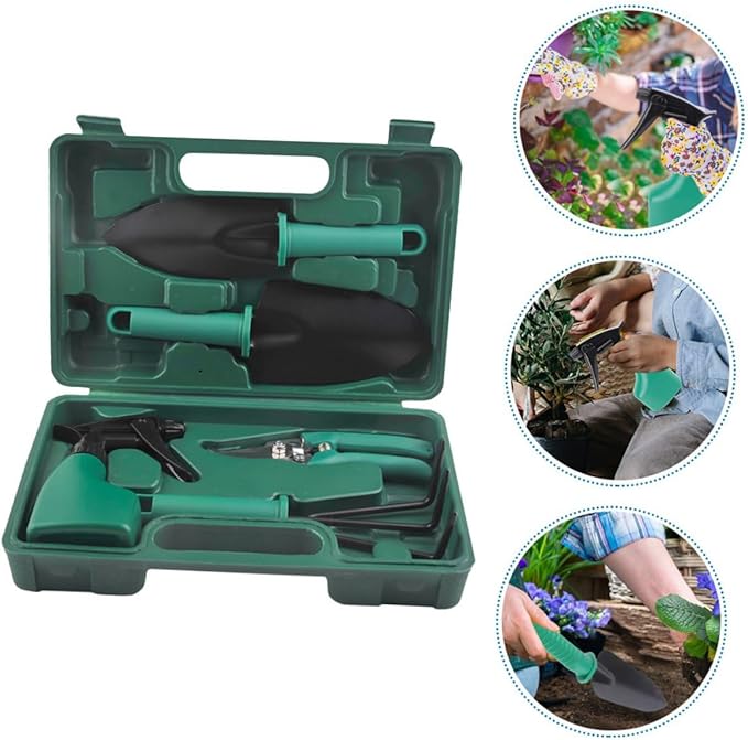 NUOBESTY Stainless Steel Garden Tool Set with Shovel Rake Pruner and Portable Storage Case – 5pcs Hand Tools for Gardening Planting and Yard Work