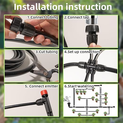 100Ft Drip Irrigation System Kit with Watering Kit Locked Fittings 360 Degree Micro Drip Sprayer Automatic Irrigation Equipment for Small Farm Raised Bed 1/4 Inch 5/16 Inch Irrigation Tubing Hose