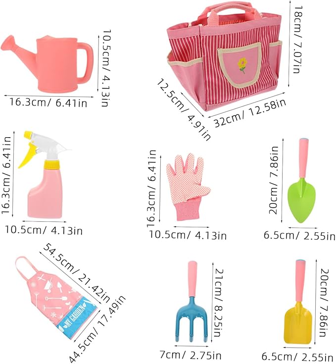 1set Boys and Girls Gardening Tool Set Boy Girl Garden Kit Rake Shovel Gloves Watering Can Apron and Tote Bag for Outdoor Fun and Learning Activities