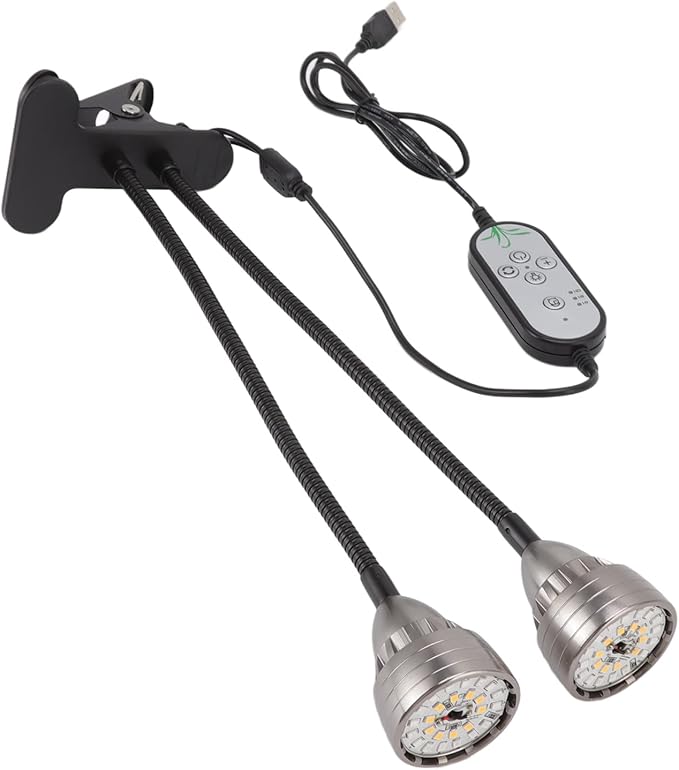 LED Plant Grow Lights Double Head Full Spectrum USB Powered Adjustable Brightness Succulents Growth Lamp with 360 Degree Bendable Arms for Indoor Plants Aluminum Alloy 52 LEDs