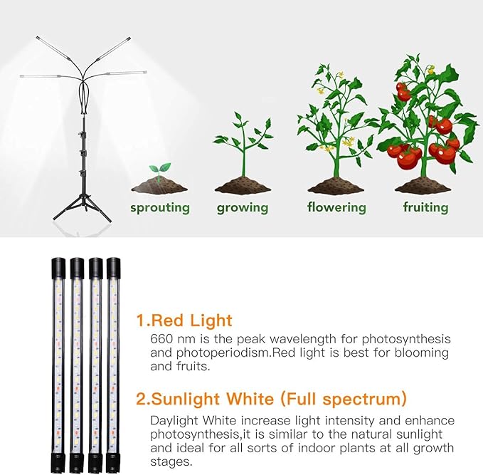 GHodec Grow Light with Stand 5500K Full Spectrum Gooseneck Floor Plant Light for Indoor Plants Growing5 Dimmable Levels &amp Auto On/Off TimerTripod Stand Plant Lamp Height Adjustable