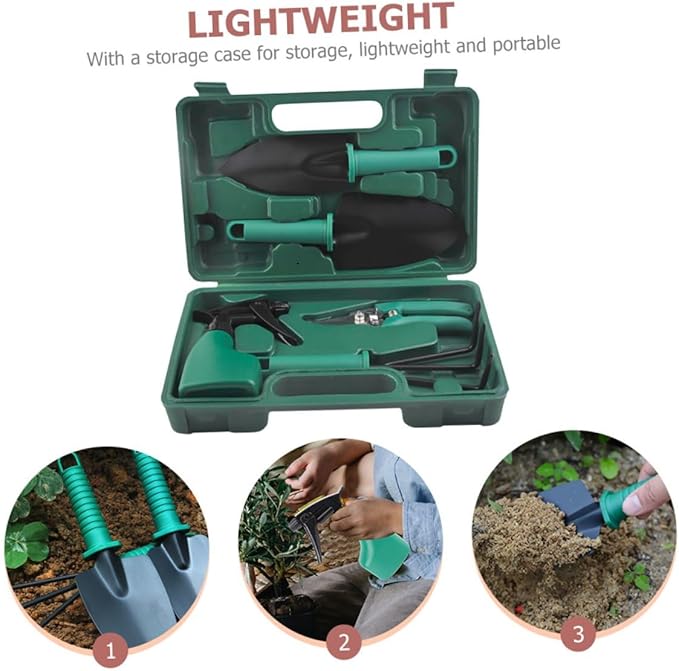 Stainless Steel Garden Tool Set 5pcs with Carrying Case Includes Shovel Rake and Pruning Shears for Gardening and Planting Tasks