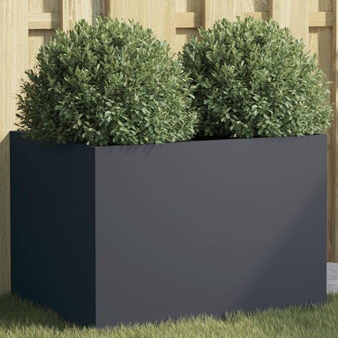 Modern Rectangular Anthracite Steel Raised Planter 24.4 x 18.5 x 18.1 in Powder-Coated Cold-Rolled Metal Elevated Garden Box for Patio Balcony