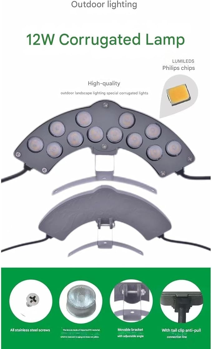 LED Corrugated Spotlight 24V Outdoor Waterproof Wall Washer Light IP65 Waterproof Decorative Crescent Lamp for Ancient BuildingsLighting Pavilions and Roofs(Warm White)