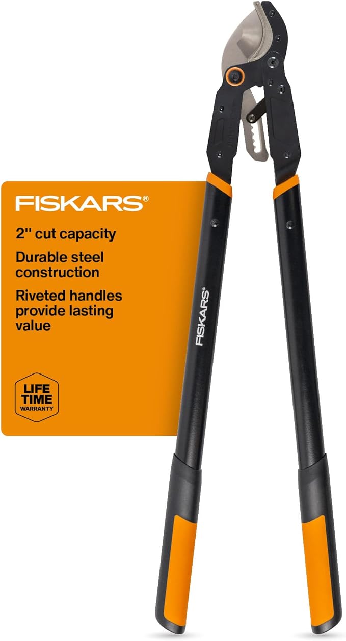 Fiskars Ratchet Drive Anvil Lopper 32 Inch Heavy Duty Tree Trimmer 2 inch Cut Capacity Riveted Handles for Easy Squeeze Cutting Power