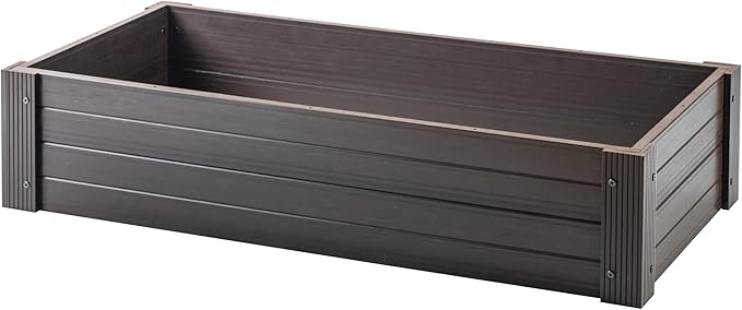 New Age Garden ECOFLEX Stackable Raised Garden Bed (2×4 ft) Open Bottom Composite Planter Stackable Non‑Toxic Eco‑Friendly Walnut Finish