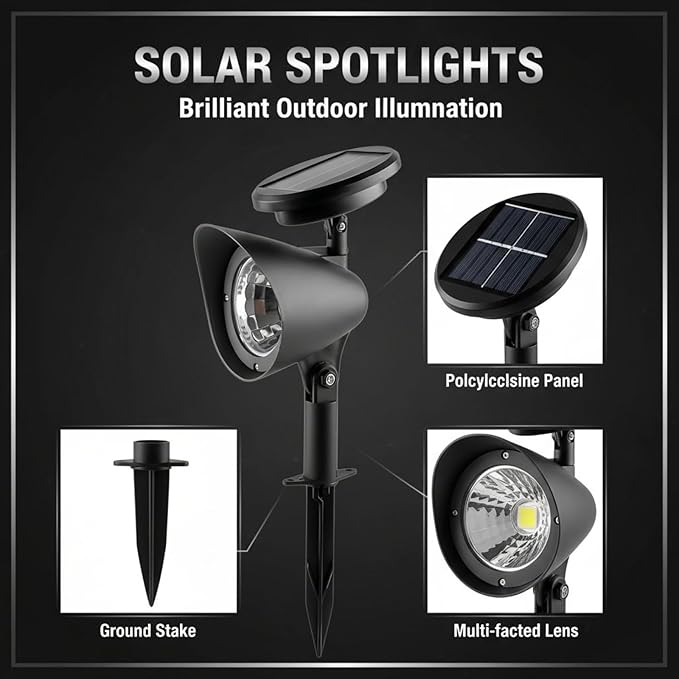 2 Pcs Solar Spotlights Blue Waterproof Led Outdoor Landscape Lighting Includes Solar Panel 6-8 Hour Long Lasting For Garden Lawn Patio Yard Decor