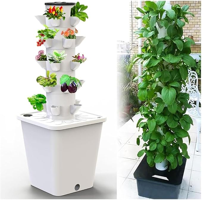 Tower Garden Hydroponics Growing System 10-30-Plant Sites Vertical Garden Planter Indoor Smart Garden Kit with Pump and Movable Water Tank (No Seedlings Included) (Color : White Size : 25 Holes)