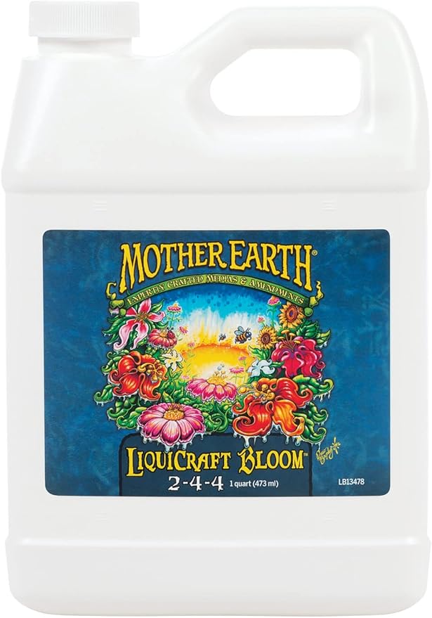 Mother Earth Products LiquiCraft Grow 4-3-3 and Mother Earth LiquiCraft Bloom 2-4-4 Liquid Fertilizer Bundle 1 Quart EachWhite