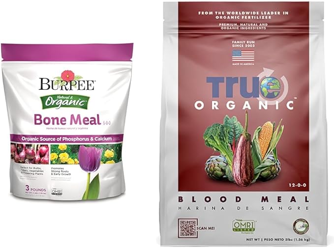 Burpee Bone Meal Fertilizer | Add to Potting Soil | Strong Root Development &amp True Organic Blood Meal Granular Fertilizer 3 lbs - CDFA OMRI Listed for Organic Gardening NPK 12-0-0
