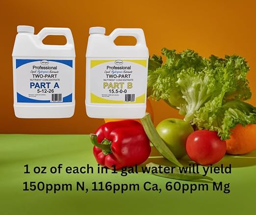 EZ-gro 5-12-26 Part A &amp 15.5-0-0 Part B Formula of Hydroponic Nutrients | Hydroponic Plant Food Suited for Hydroponic and Soil Based Applications | Liquid Plant Food 1 QT of Each