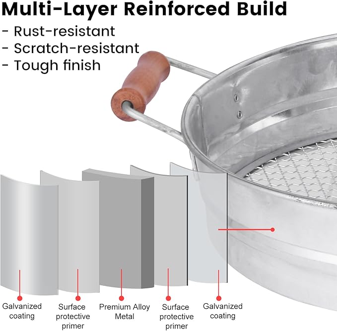Soil Sifter with Handle for Gardening–14 Large Stainless Steel Soil Sieve-2 Replaceable Mesh Screens 3mm/6mm-Garden Sifter for Dirt Rocks Compost Gravel Pellet Sand