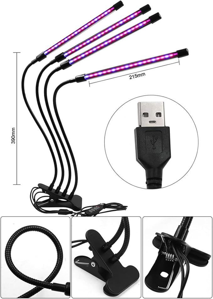 Clip-on Plant Flower Succulent Growing Light USB Full Spectrum Indoor Cultivation Seedling Bed Replenishment Waterproof Light 3H / 9H / 12H Timing 9 Levels Dimmer