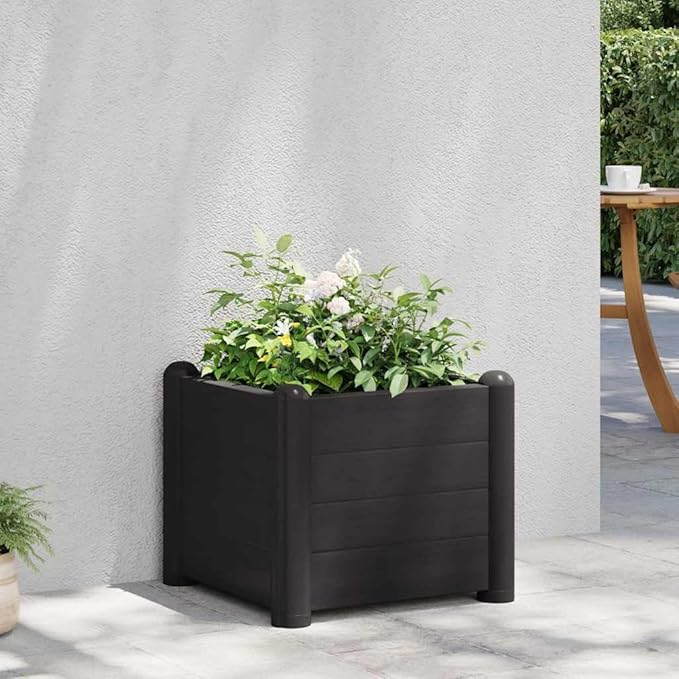Anthracite Raised Garden Bed Polypropylene Outdoor Planter Box 16.9x16.9x13.8 Inch Square Durable for Flowers Herbs Vegetables
