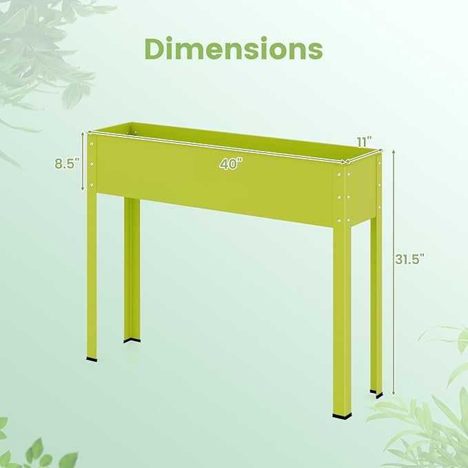 Giantex Raised Garden Bed Metal Planter Box with Legs Drain Hole Outdoor Indoor Elevated Garden Box for Vegetable Flower Herb Fruit Standing Raised Beds for Backyard Porch Balcony Green
