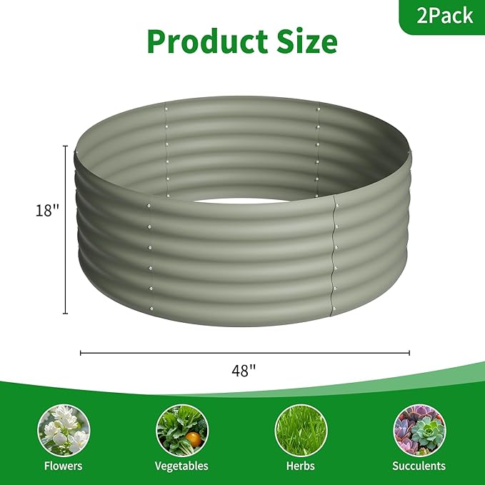 DDK Galvanized Raised Garden Bed Round Outdoor Planter Bed 4x4x1.5ft Metal Planter Box for Gardening and Planting2PackLG