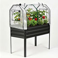 PeakPursuit Raised Garden Bed with Greenhouse Cover Raised Bed with Legs &amp Built-in Spray Tube for Vegetables Galvanized Metal Elevated Planter Box for Patio Backyard Balcony