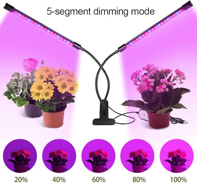 LED Grow Light 27W Red Blue Full Spectrum Timing 54 LED 5 Dimmable Levels Plant Grow Lights for Indoor Plants Adjustable Gooseneck 4 8 12H Timer 3 Switch Modes Waterproof