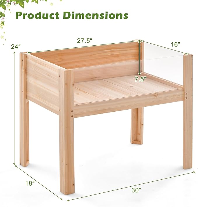 HAPPYGRILL Raised Garden Bed with Legs 24” Elevated Planter Box with 2 Acrylic Panel Sides Drain Holes Movable Beds Plant Terrarium w/Stand Planter Raised Beds for Vegetables Fruits Herbs