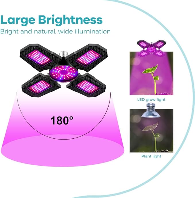 2Pack 1000W Foldable Full-Spectrum Plant Growth Lights E26/E27 LED Greenhouse Hydroponic Lamps Indoor Plant Luminaires Red-Blue Spectrum for Herb Vegetable Cultivation Growth Chamber Supplement Light