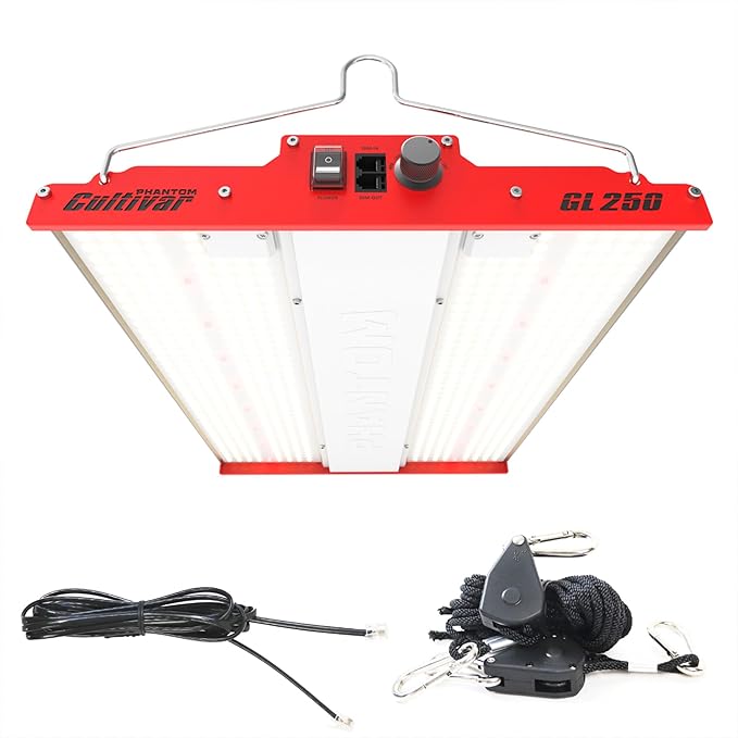 GL250 LED Grow Light for Indoor Plants Full Spectrum Switch Between Veg &amp Flower Dimmable Control Up to 4 Lights IP65-rated Ideal for Grow Tents