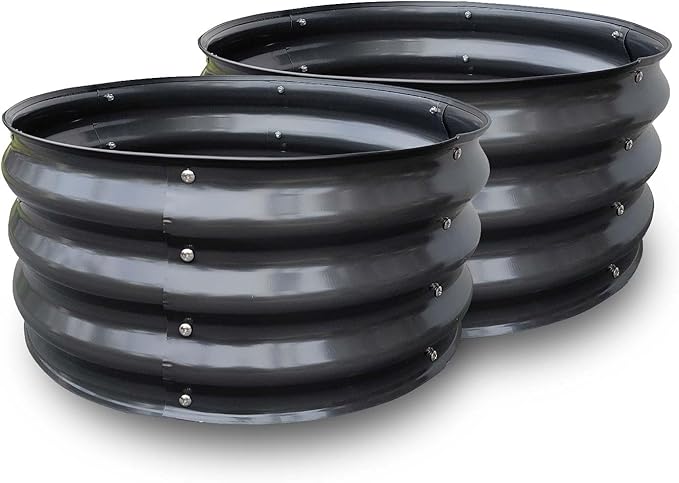 GrowHaus 2Pack 2x2x1FT Galvanized Raised Garden Bed Planter Boxes Outdoor Round Metal Garden Beds for Planting Vegetables Flowers Herbs Dark Gray