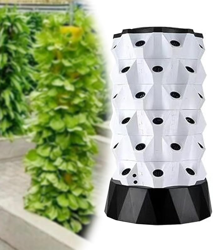 Hydroponic Tower Starter Kit Aeroponic Tower Hydroponics Tower Growing System Kit Vertical Farming Tower with Water Pump for Indoor Outdoor Use(110cm/43in)