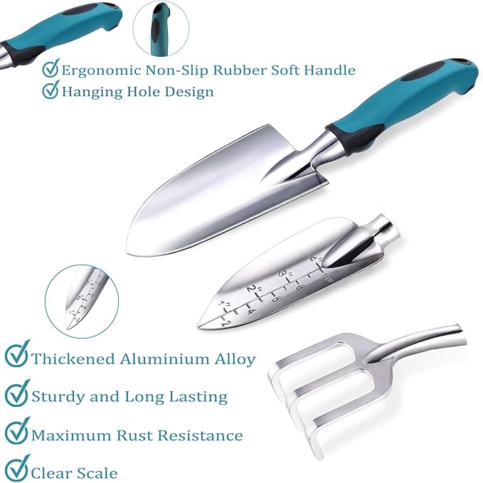 8-Piece Heavy-Duty Gardening Tools Set with Tote Bag - Rust-Proof Aluminum Gardening Hand Tools with Ergonomic Non-Slip Rubber Grips - Gardening Supplies Set Ideal Gift for Men &amp Women