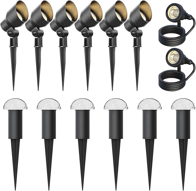 VENUS MANUFACTURING 14PK LED Outdoor Low Voltage Landscape Light Kits with 2 Pack Black 5.4 Watt Pond Lights &amp 6 Pack 1.5 Watt Spotlights and 6 Pack 20W Pathway Lights for Garden Lights