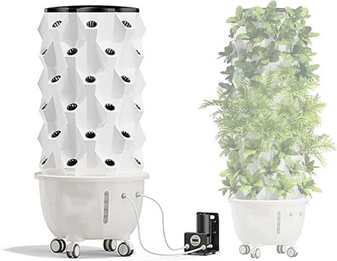 Vertical Hydroponic Grow Tower Aeroponic Tower for Herbs Fruits and Vegetables with Movable Water Tank Hydrating Pump Timer Adapter(Medium)