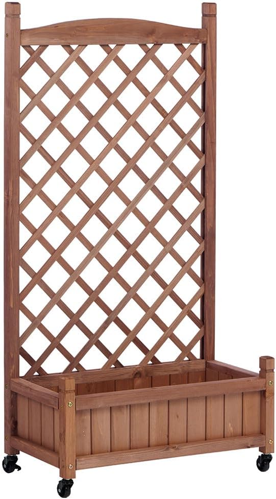 2 Pack Raised Garden Bed Wood Planter Box Standing Natural Wood Raised Garden Bed with Stable Rectangle Structure Standing Planter and Drainage Holes for Climbing Plants Vegetables Flowers