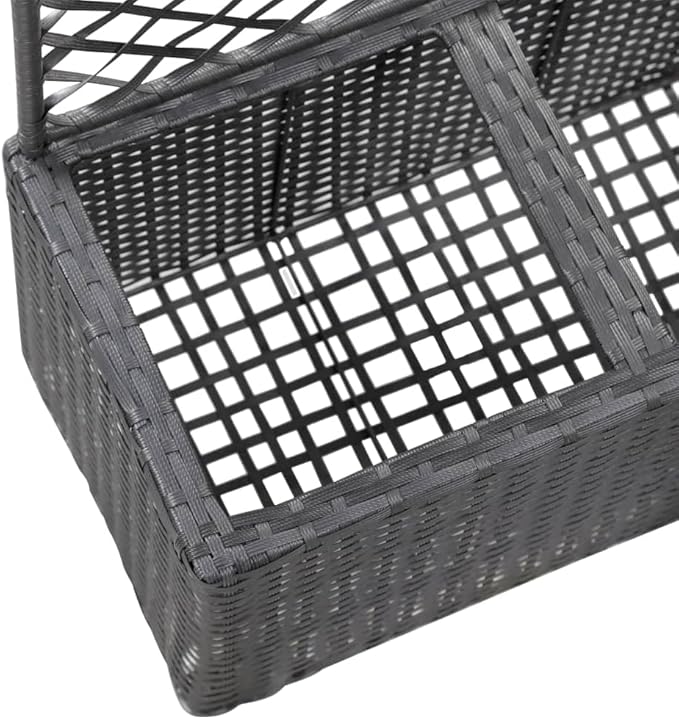 Trellis Raised Bed with 2 Pots 22.8x11.8x42.1 Poly Rattan Black Garden Raised Bed Outdoor Planter for Climbing Plants with Removable Pots and Built-in Trellis
