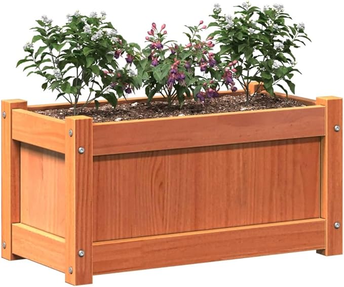Wax Brown Solid Pine Wood Garden Planter 23.6x23.6x12.2 inch Rectangular Raised Garden Bed for Outdoor Plants Decorative Inlays Durable