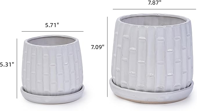 Handmade White Glazed Ceramic Planter Set of 2 6 8 Diameter Like Pattern for Orchids IndoorOutdoor Shelf Table Use Breathable Clay