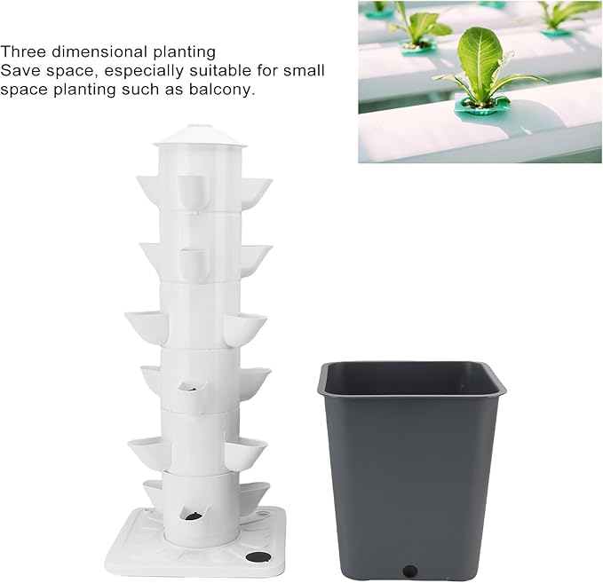 Vertical Hydroponic Growing System 18 Hole Hydroponic Tower with 10L Watertank for Home Indoor Gardening Space Saving Design (US Plug)