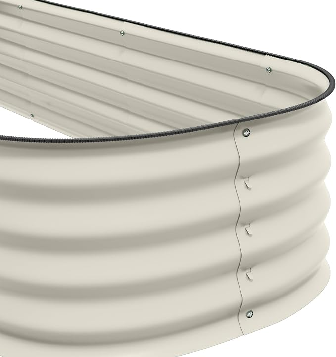 Galvanized Raised Garden Bed Kit Outdoor Metal Plant Box for Flowers Herbs Vegetables Cream