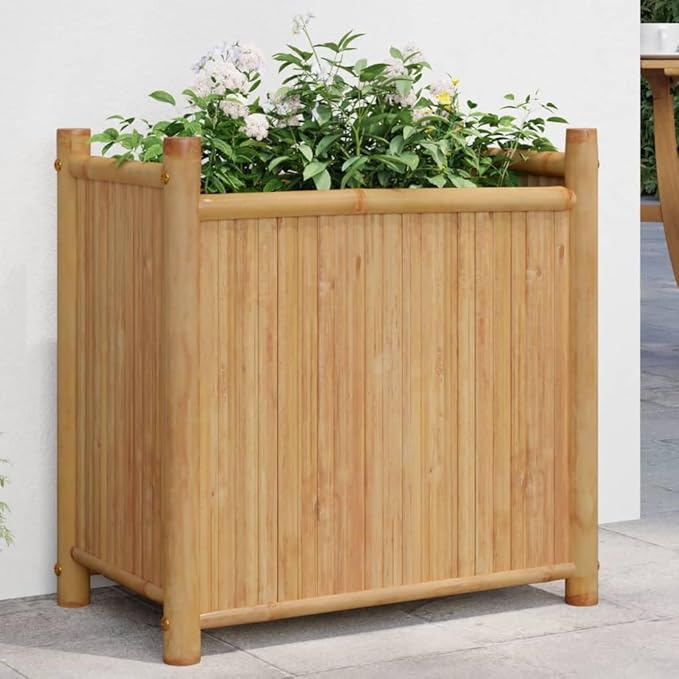 Bamboo Planter for Outdoor Gardening - Large Plant Box Flower Herb &amp Vegetable Growing in Tall Raised Beds 19.7x11.8x19.7