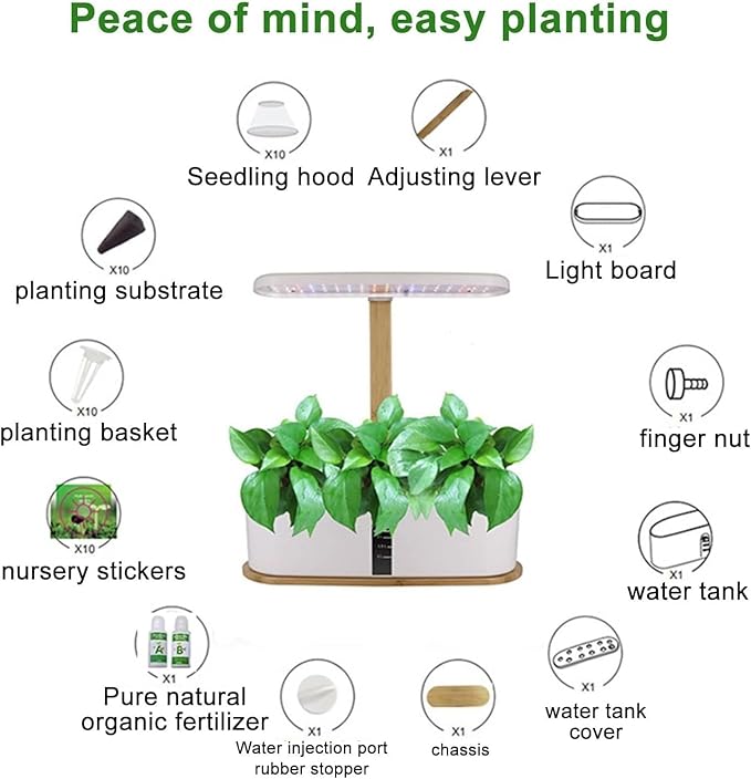 Hydroponics Growing System Plant Grow Light 10 Pods Hydroponics Growing System with LED Grow Light Height Adjustable for Home Kitchen Gardening