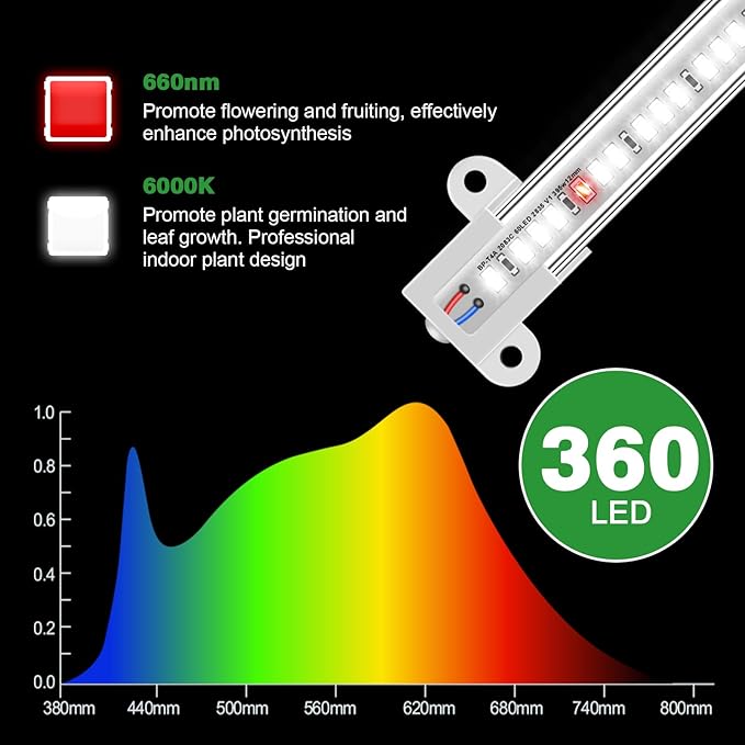 Wiaxulay Grow Light 360 LEDs Full Spectrum Plant Light for Indoor Plants 6 Bars/16 in Grow Light Strip with Auto Timer 6/12/16 Hrs 3 Switch Modes 5 Dimmable Levels for Green House Hydroponics