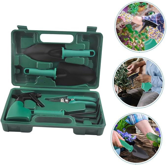 Veemoon Garden Tool Set with Stainless Steel Shovel and Pruning Shears 5pcs Portable Gardening Hand Tools for Outdoor Planting and Flower Care with Carrying Case