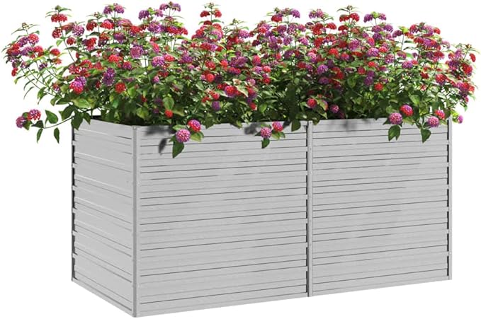 Outdoor Metal Garden Raised Bed Galvanized Steel Planter Box for Vegetables Flowers Herb Flower Planting Bed 63x31.5x30.3 Galvanized Steel Silver