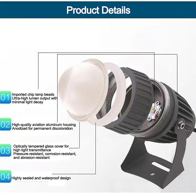 Rotation Spotlight - Narrow Beam Floodlights 10W Led Beam Light IP67 Waterproof Remote Lighting Spotlights Adjustable Beam Angle Up Lights for Building Exterior Weddings(220V)