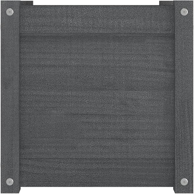 Grey Solid Pinewood Planter for Outdoor Plants Rustic Matte Finish 15.7 inch Cubic Decorative Inlays Garden Bed Raised Planter Box for Patio Balcony