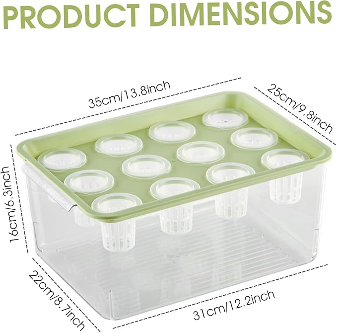 Hydroponic Growing System Hydroponic Planter Box 12-Hole Transparent Aquaponics Growing System with Green Lid for Home Balcony or Desktop Decor