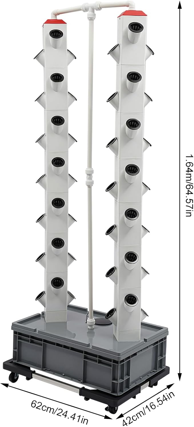 56-Plant Hydroponic Growing Tower System Indoor/Outdoor Sturdy Vertical Garden Kit with Smart Water Pump Timer &amp Wheels - Auto Circulation Durable PP Design for Vegetables Herbs