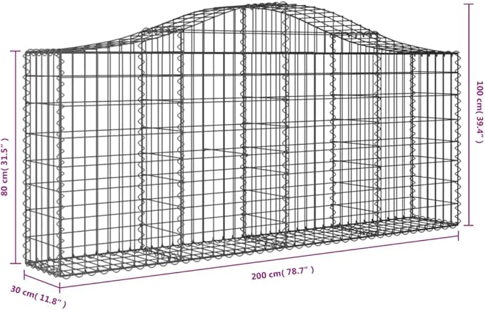 Arched Gabion Baskets Galvanized Iron Planter for Outdoor Gardening Metal Flower Plant Beds Large Boxes - 78.7x11.8x31.5/39.4 (2 pcs)