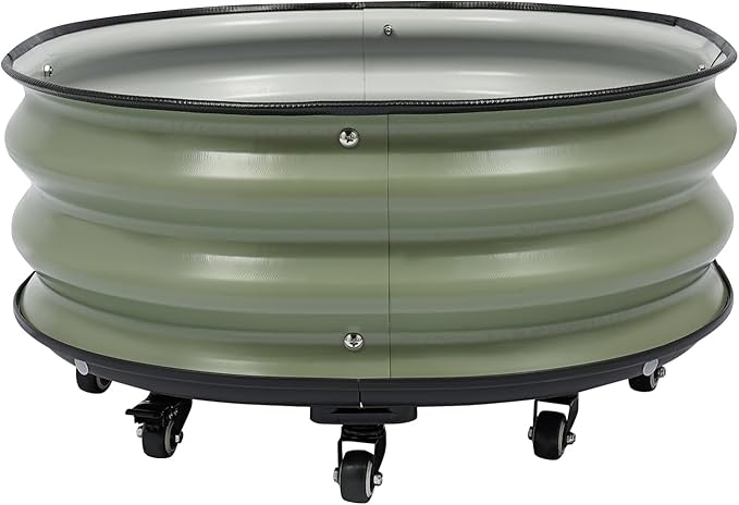 Round Raised Garden Beds with Wheels Metal Planter Box Outdoor Durable Deep Raised Garden Bed Raised Beds for Gardening Vegetables 23.6x11.8inch