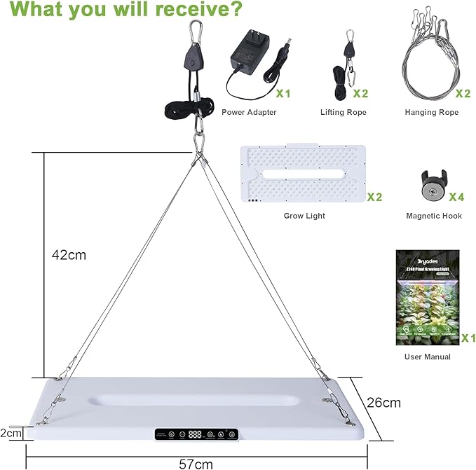 22 x 10 Grow Lights for Indoor Plants and Vegetables Full Spectrum LED Growing Lamp for Indoor Garden Greenhouse - Features Two Smart Light Mode 12~23H Timer - 2 Pack (2 in Series White)